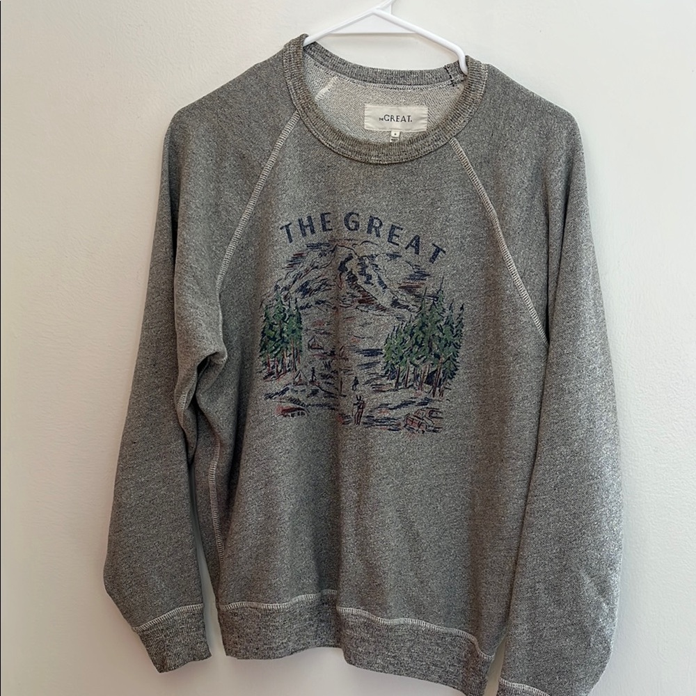 THE GREAT. Gray Crewneck Sweater with Ribbed Collar
